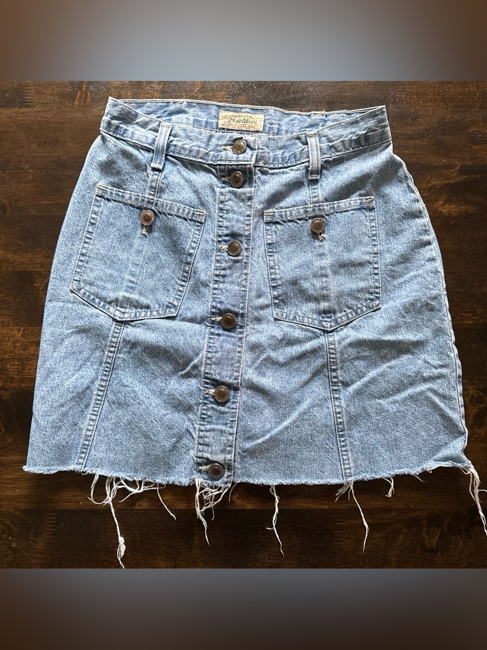 St. John's Bay Light Blue Denim Button-Front Mini Skirt